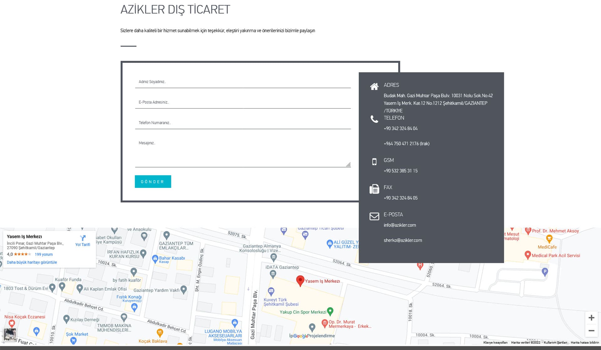 Azikler Dış Ticaret / Kurumsal Web Sitesi